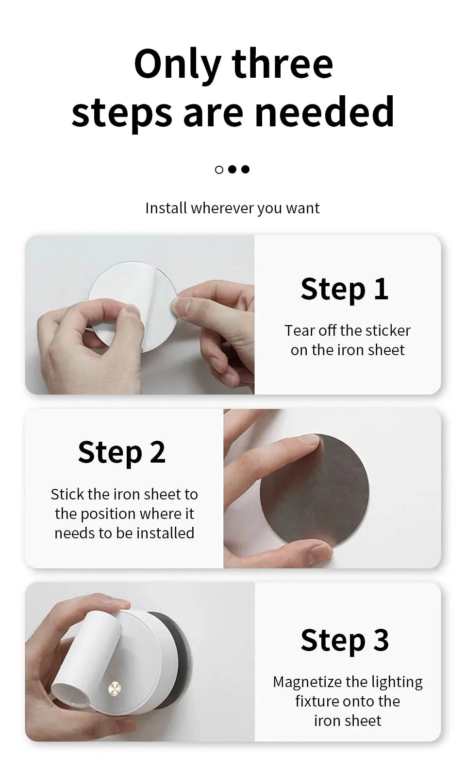 Magnetic Base USB Rechargeable LED Cordless Wall Light Touch Switch Black White Gold Silvery Dimmable Bedside Lamp For Reading