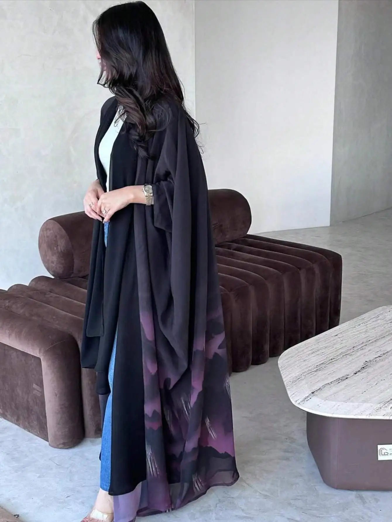 Full Sleeve Tie Dye Abaya - Elegant Open Front Jilbab