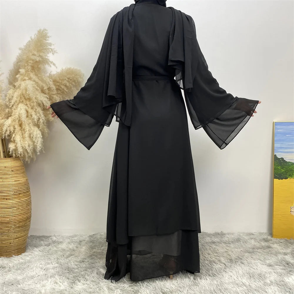 Chiffon Abaya Kimono with Belt - Dubai Style