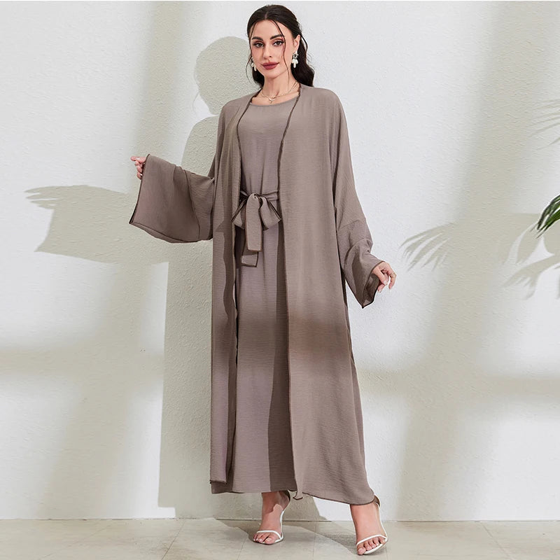 2-Piece Abaya Set - Slip Dress with Cardigan