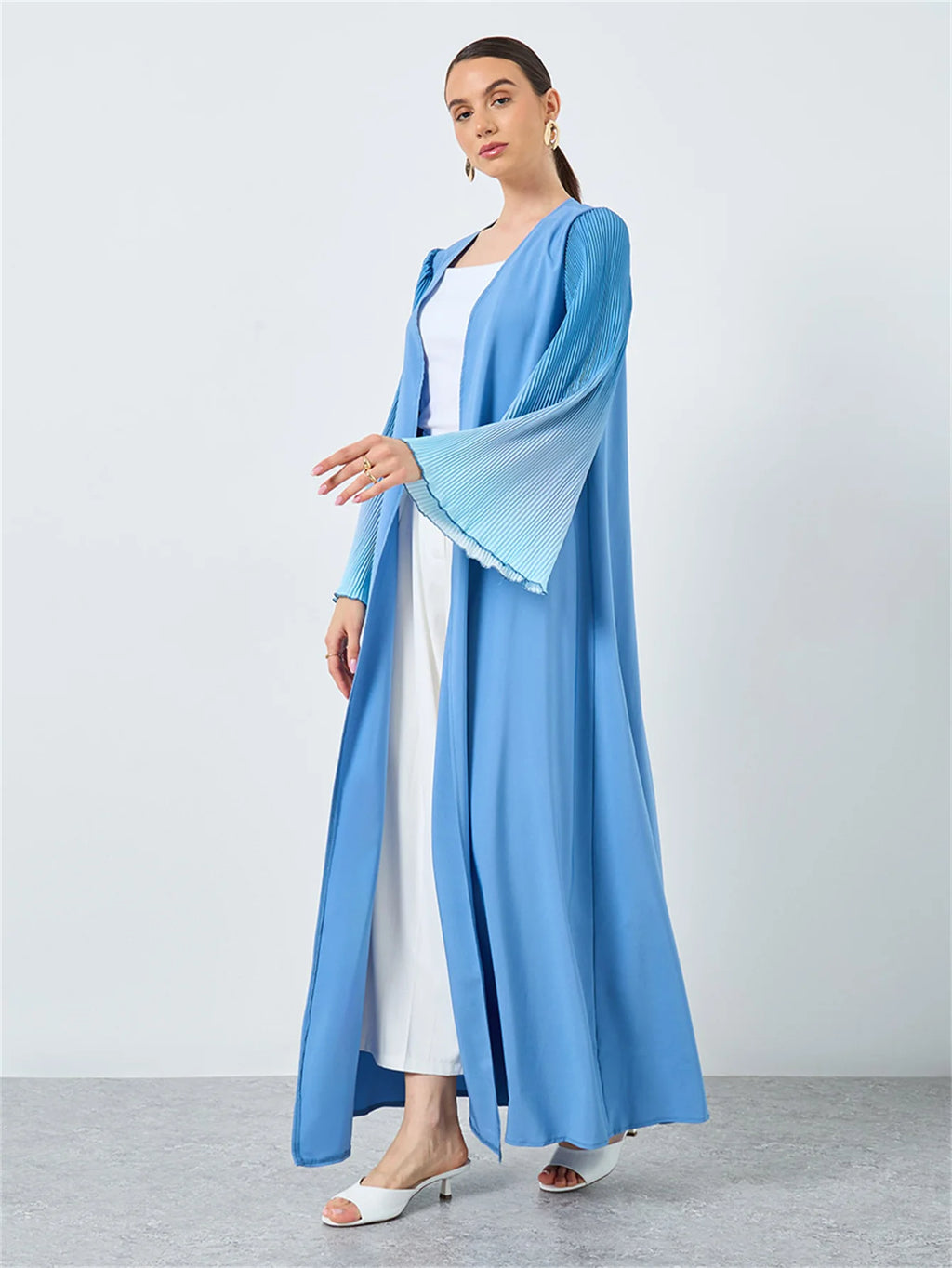 Pleated Flare Sleeve Abaya - Open Front