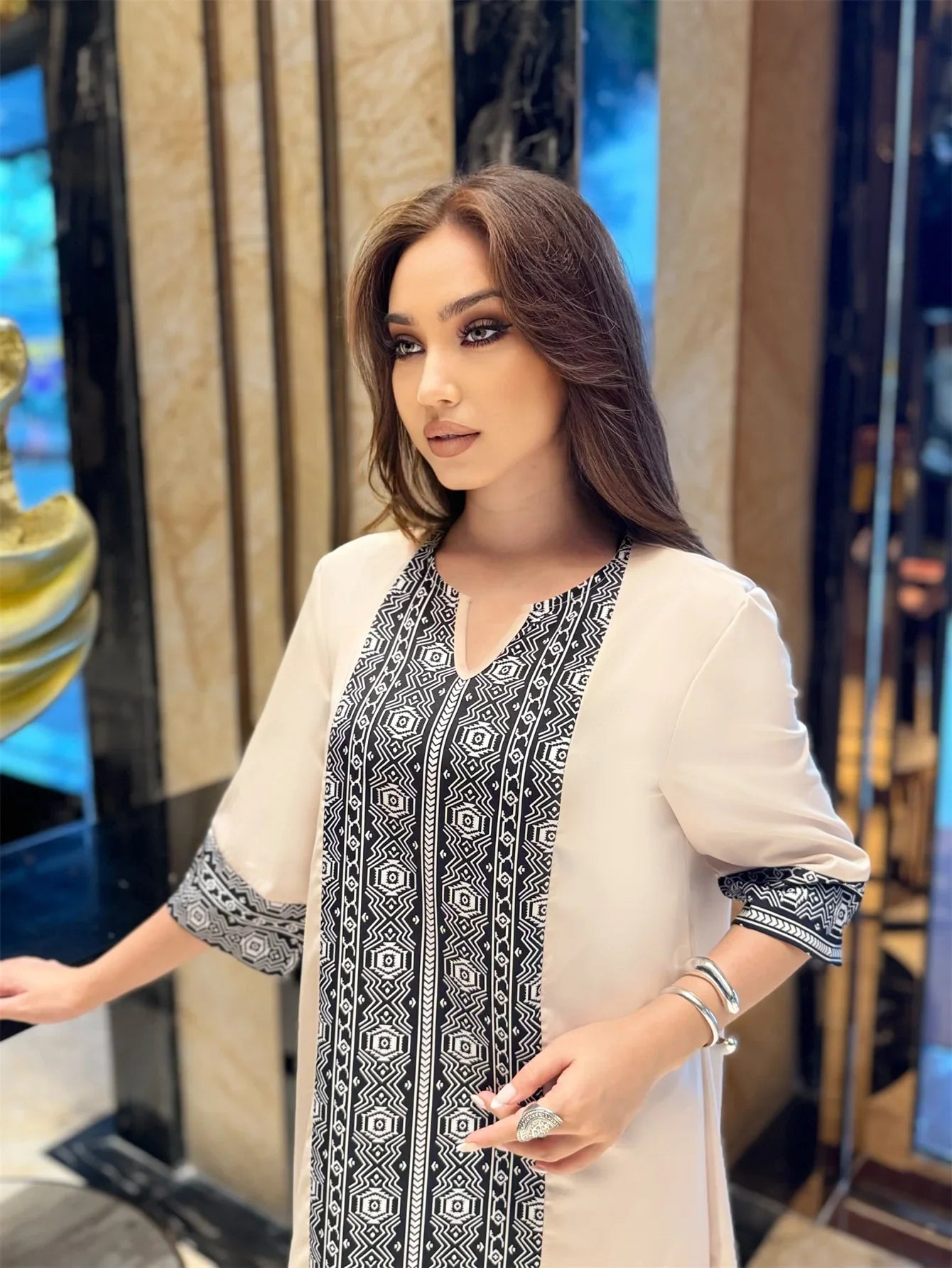 Half Sleeve Embellished Abaya - Elegant Maxi Dress