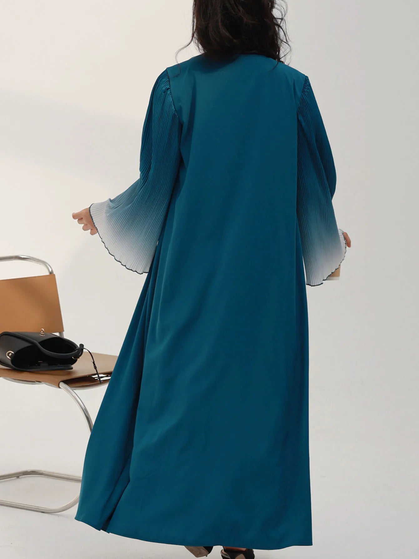 Elegant Sea Wave Flare Sleeve Abaya - Open Front