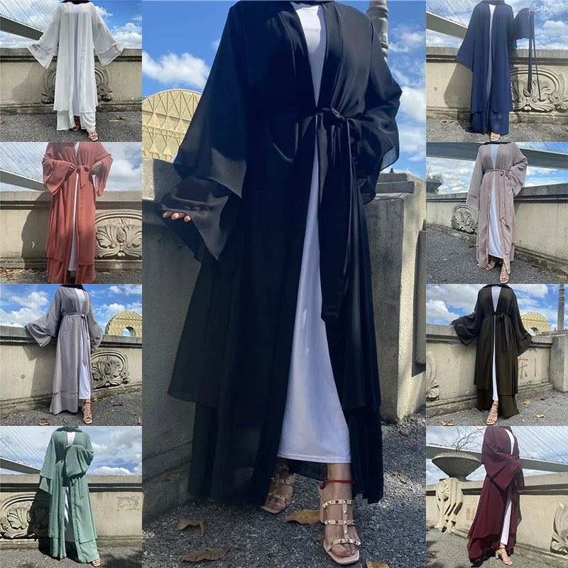 Chiffon Abaya Kimono with Belt - Dubai Style