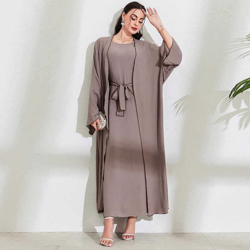 2-Piece Abaya Set - Slip Dress with Cardigan