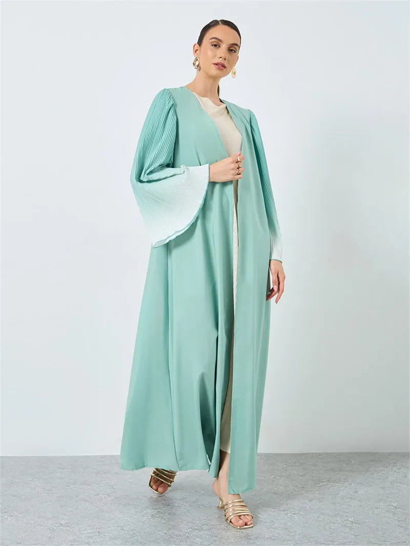 Pleated Flare Sleeve Abaya - Open Front