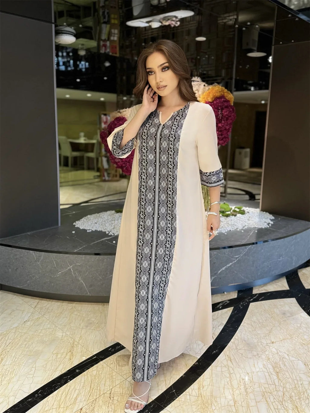 Half Sleeve Embellished Abaya - Elegant Maxi Dress