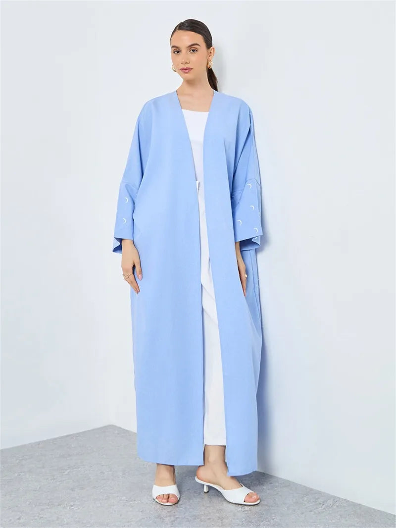 Moon Embroidered Abaya - Loose Long Sleeve Kaftan
