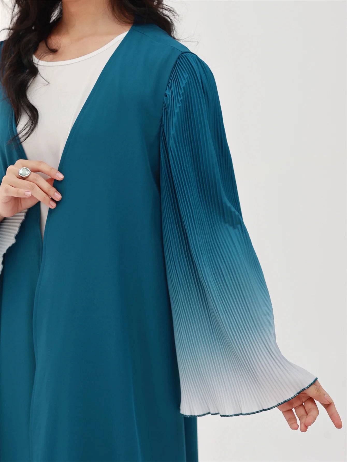 Elegant Sea Wave Flare Sleeve Abaya - Open Front