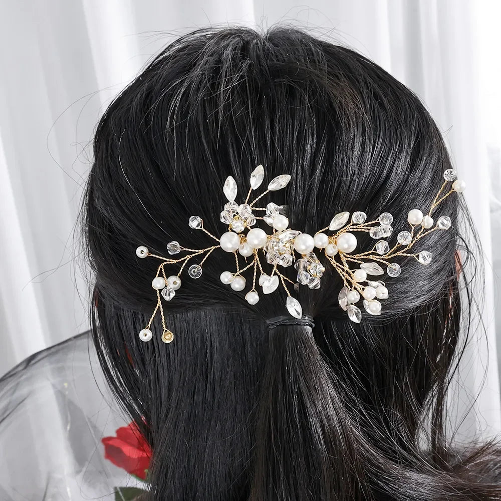 Handmade Pearl Crystal Leaf Tiara Headband For Ladies Wedding Jewelry Tiara Bridal Hair Ornament Wedding Hair Ornament