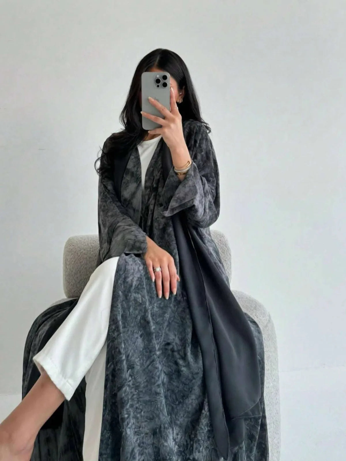 Open Front Abaya with Amazing Tie Dye Design and Hijab