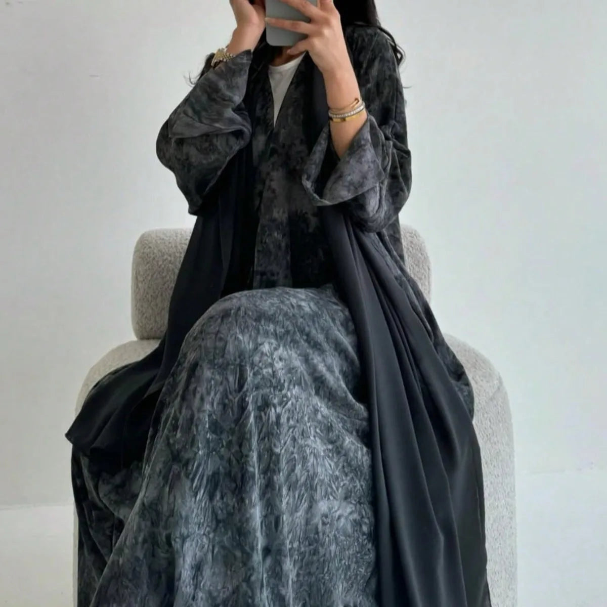 Open Front Abaya with Amazing Tie Dye Design and Hijab
