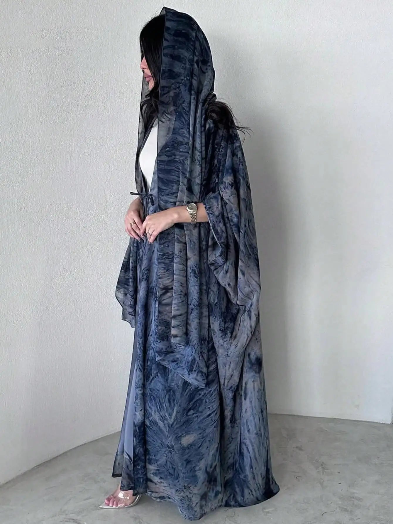 Open Abaya with Beautiful Sky Blue Tie Dye
