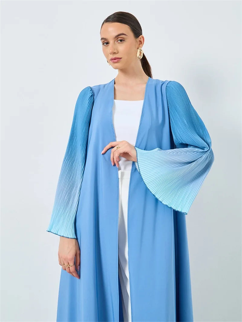 Pleated Flare Sleeve Abaya - Open Front