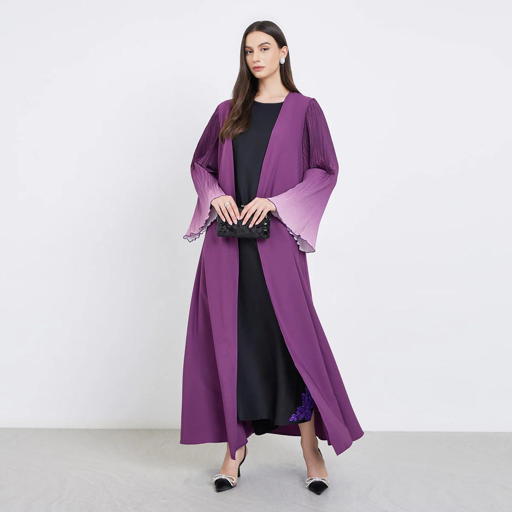 Pleated Flare Sleeve Abaya - Open Front
