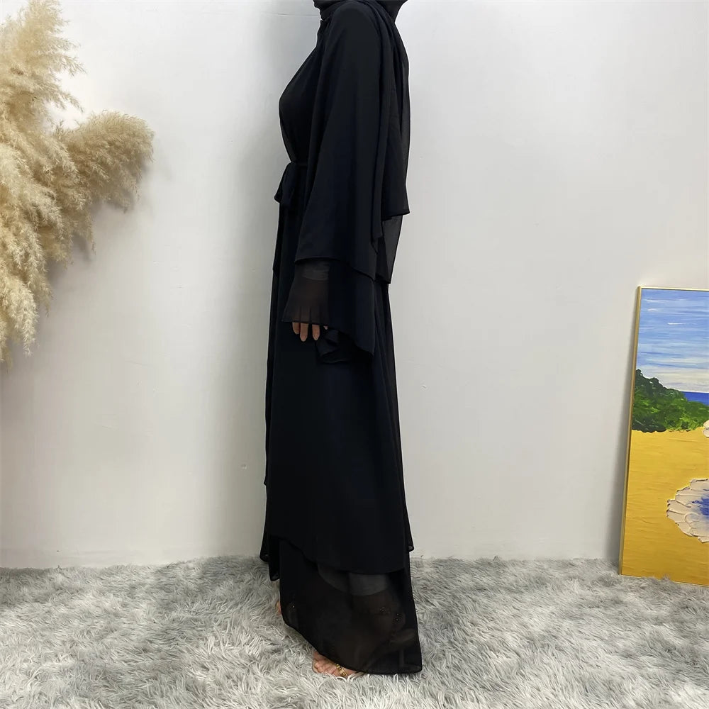 Chiffon Abaya Kimono with Belt - Dubai Style
