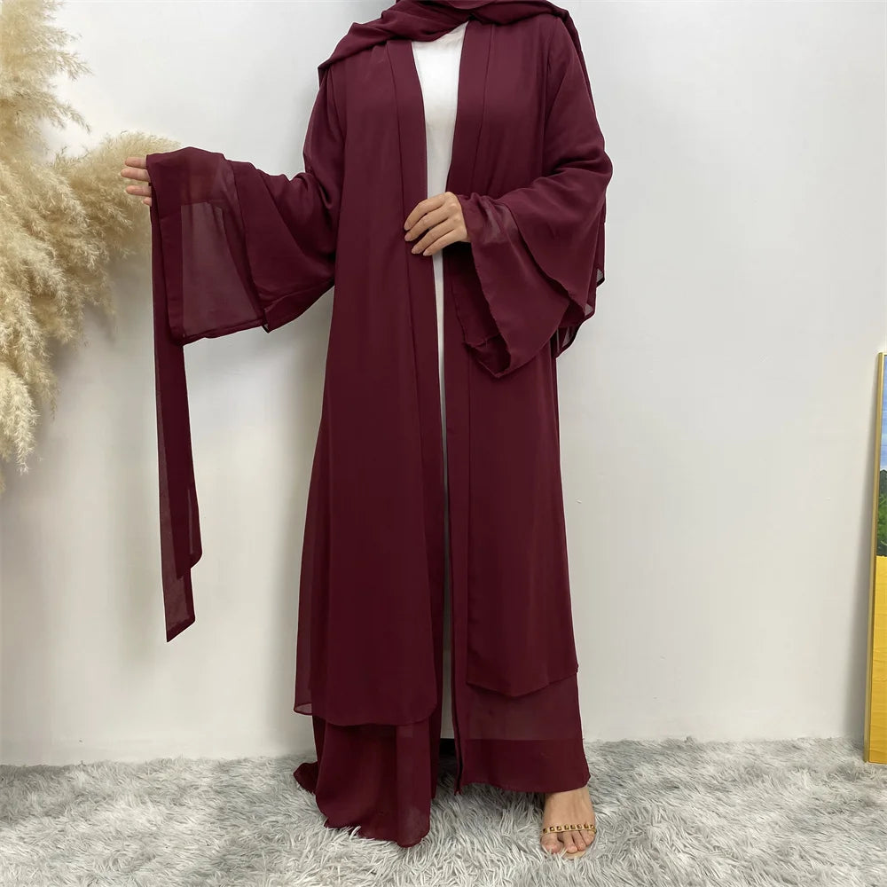 Chiffon Abaya Kimono with Belt - Dubai Style