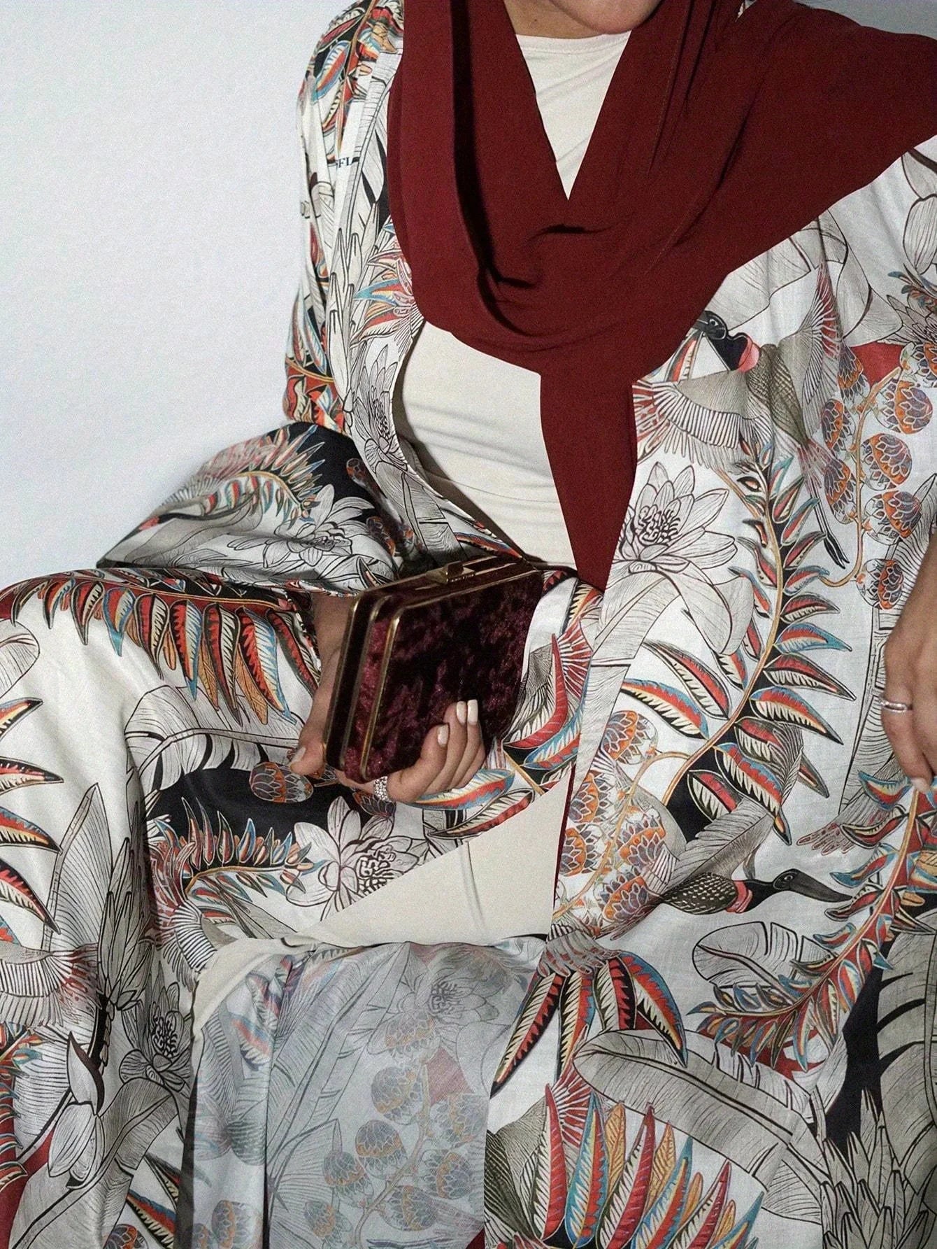 Floral Printed Abaya with Full Sleeves