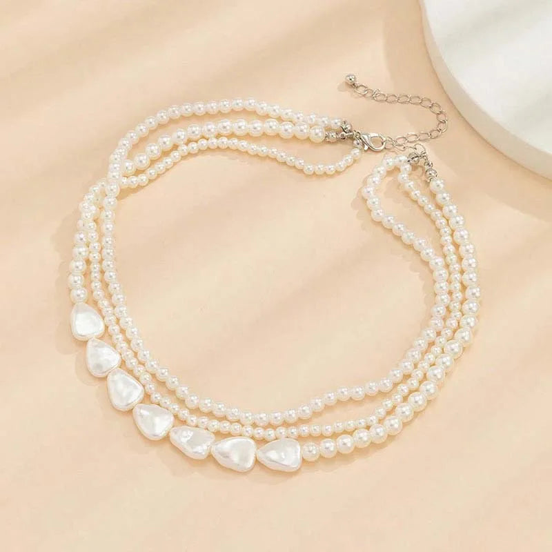 Vintage White Imitation Pearl Chokers Necklace for Woman Elegant Multilayer Bead Neck Chain Necklace Wedding Jewelry Party Gift