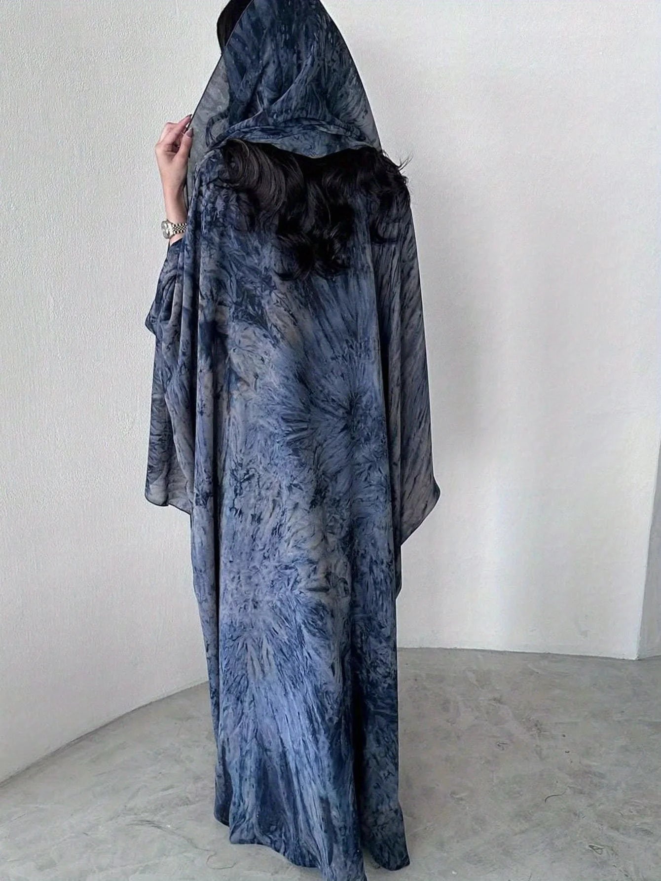 Open Abaya with Beautiful Sky Blue Tie Dye