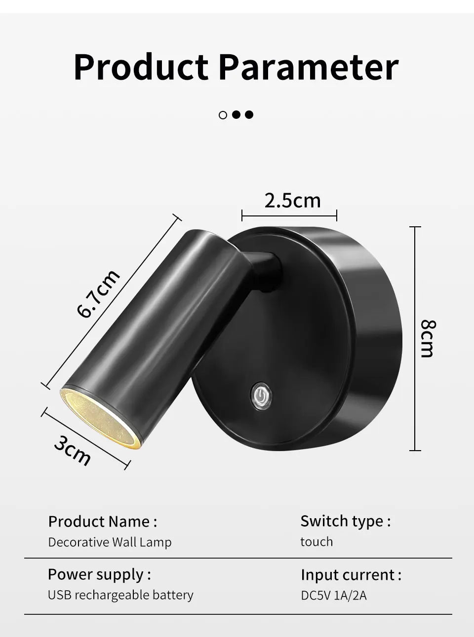 Magnetic Base USB Rechargeable LED Cordless Wall Light Touch Switch Black White Gold Silvery Dimmable Bedside Lamp For Reading