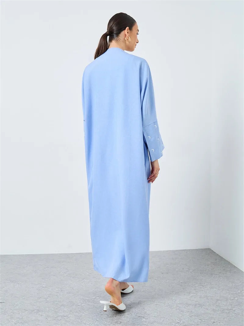 Moon Embroidered Abaya - Loose Long Sleeve Kaftan