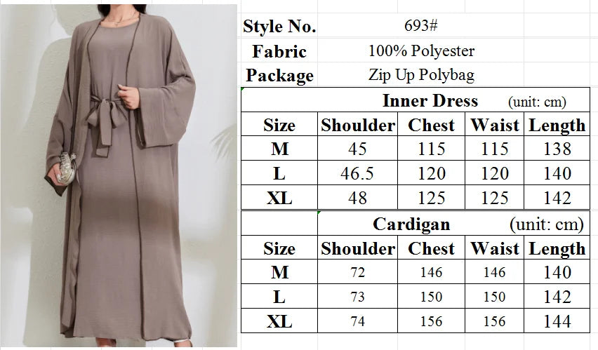 2-Piece Abaya Set - Slip Dress with Cardigan