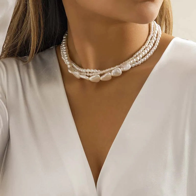Vintage White Imitation Pearl Chokers Necklace for Woman Elegant Multilayer Bead Neck Chain Necklace Wedding Jewelry Party Gift