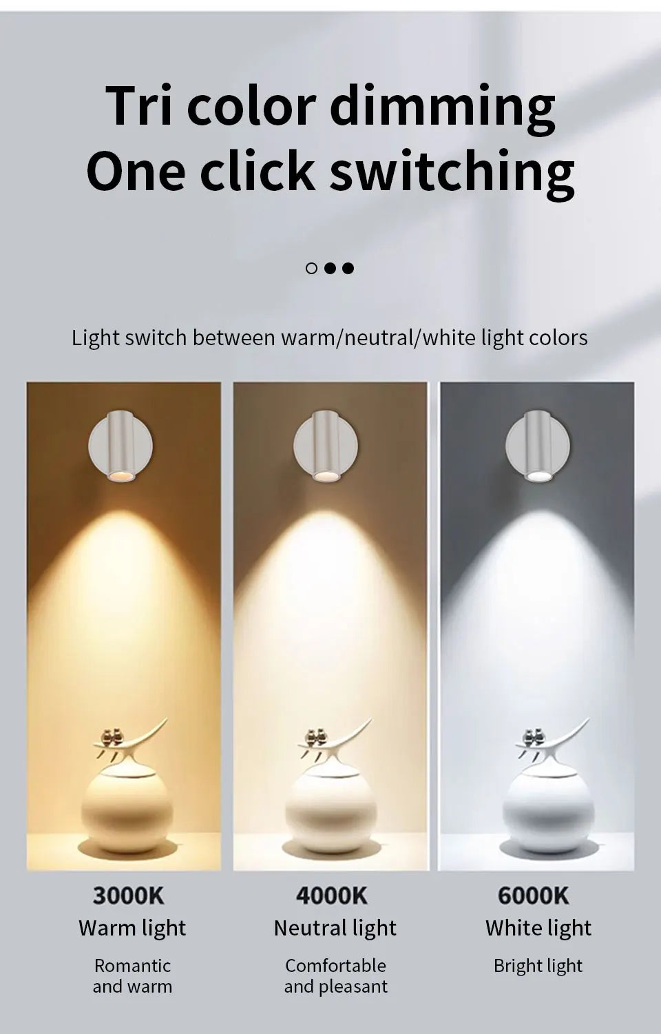 Magnetic Base USB Rechargeable LED Cordless Wall Light Touch Switch Black White Gold Silvery Dimmable Bedside Lamp For Reading