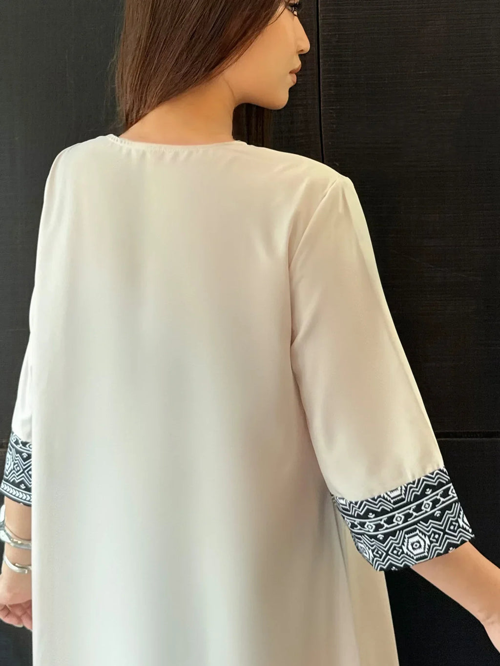 Half Sleeve Embellished Abaya - Elegant Maxi Dress