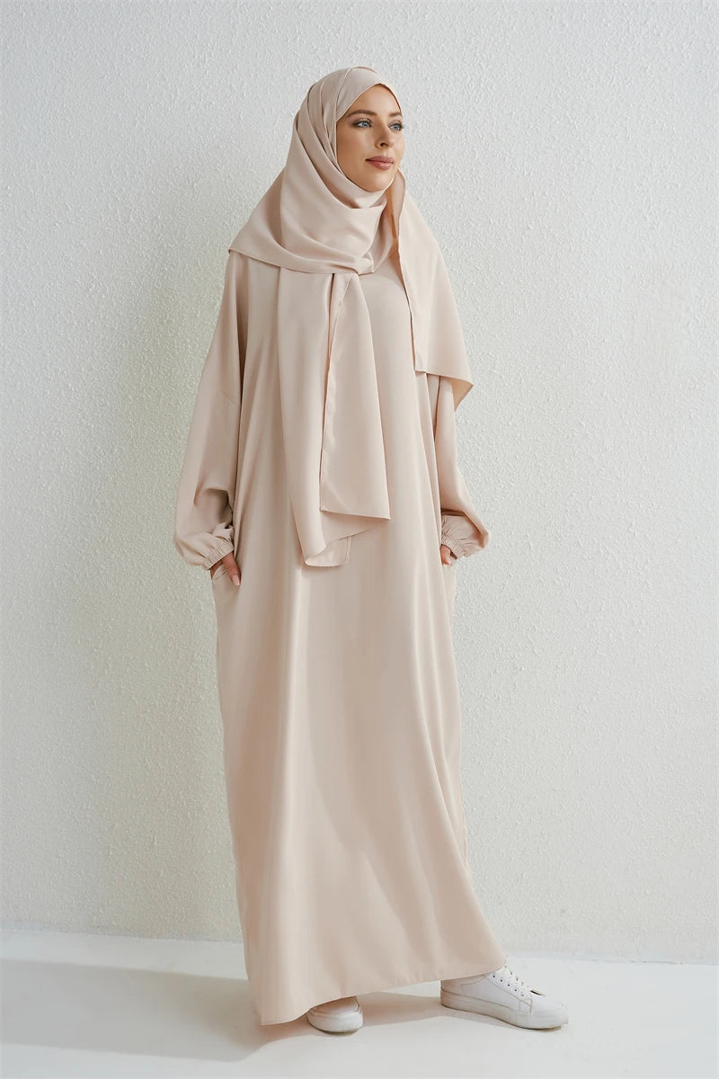 One-Piece Prayer Abaya with Elastic Sleeves