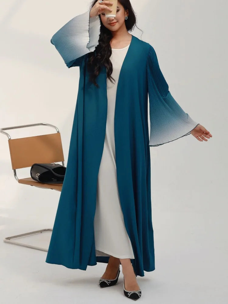 Elegant Sea Waves Open Abaya with Flare Sleeves