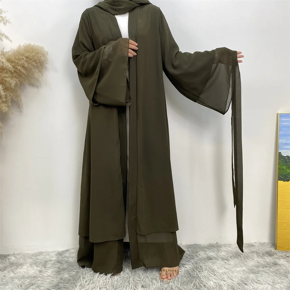Chiffon Abaya Kimono with Belt - Dubai Style