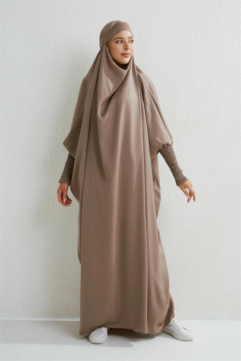 One-Piece Hooded Abaya - Prayer Dress with Embroidered Sleeves