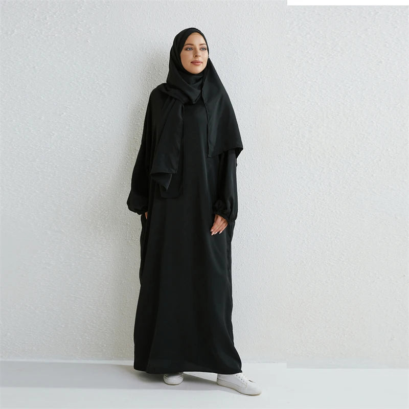 One-Piece Prayer Abaya with Elastic Sleeves