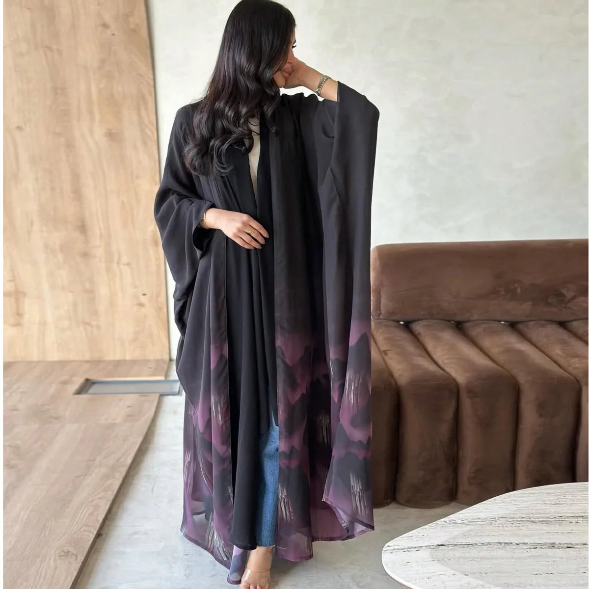 Full Sleeve Tie Dye Abaya - Elegant Open Front Jilbab