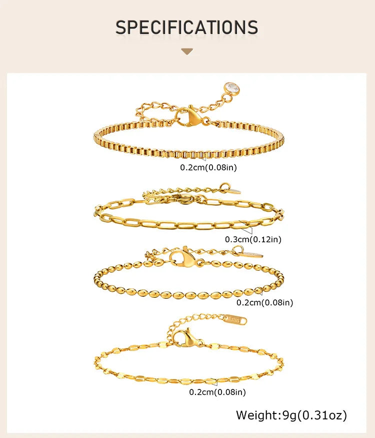 Non Tarnish Stainless Steel Bracelet Stackable for Women, Thin Herribone Chain Bracelet Waterproof Gold Plated Jewelry
