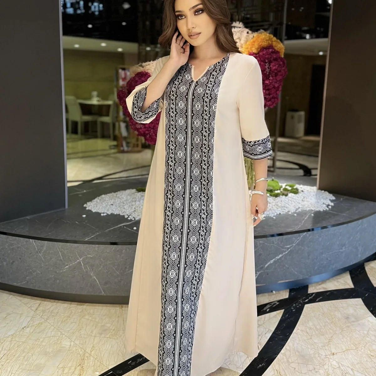Half Sleeve Embellished Abaya - Elegant Maxi Dress
