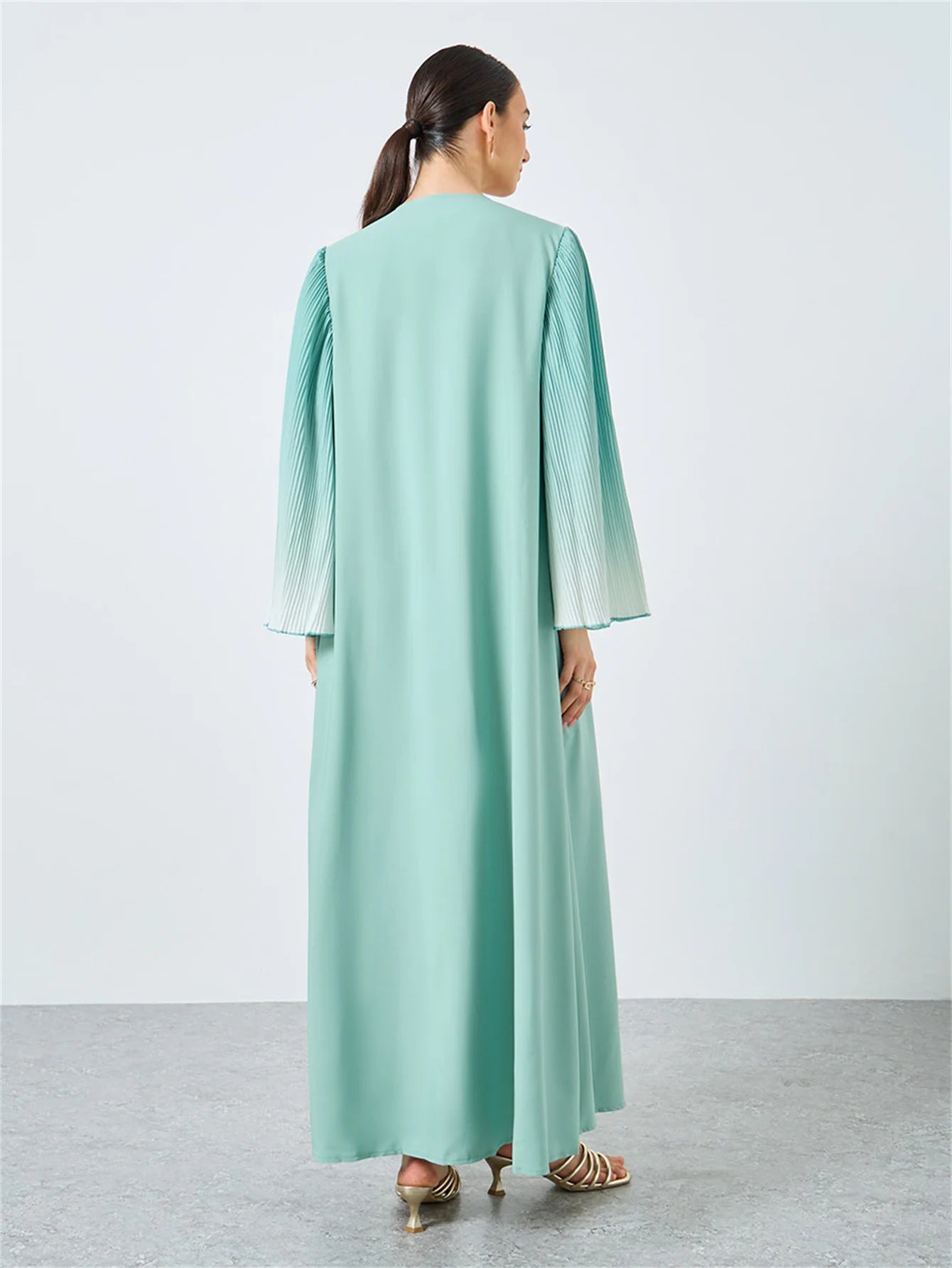 Pleated Flare Sleeve Abaya - Open Front