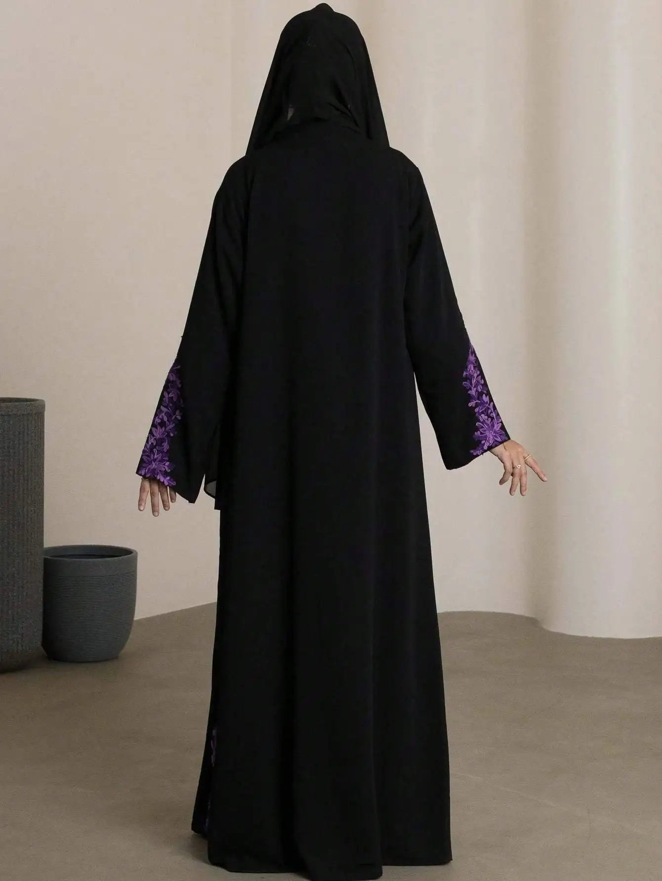 Purple Embroidered Loose Abaya - Long Sleeve Kaftan