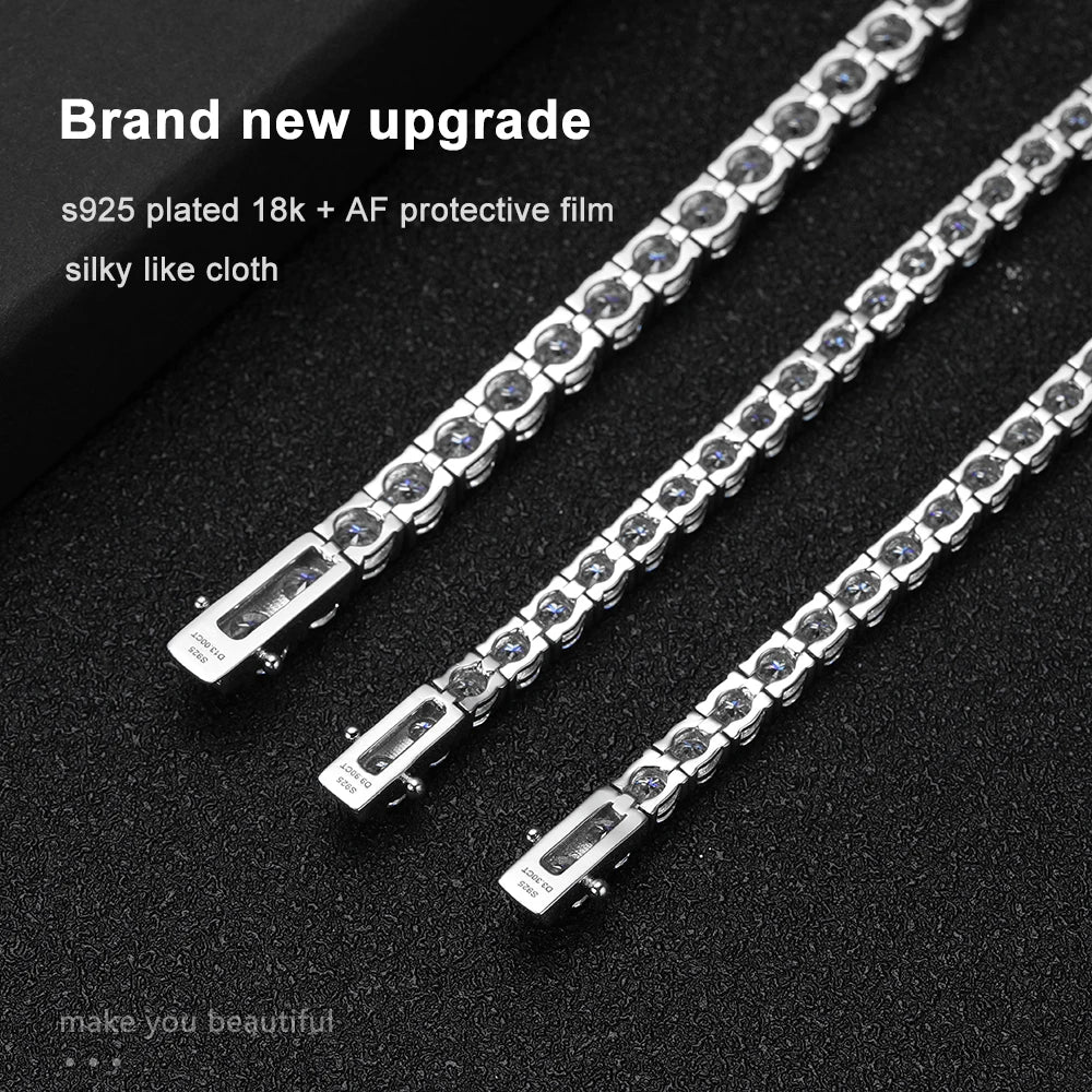 Knobspin 3mm 4mm Moissanite Tennis Bracelet Full Diamond GRA 925 Silver Plated 18k Wedding Party Jewelry Bracelets for Women Man
