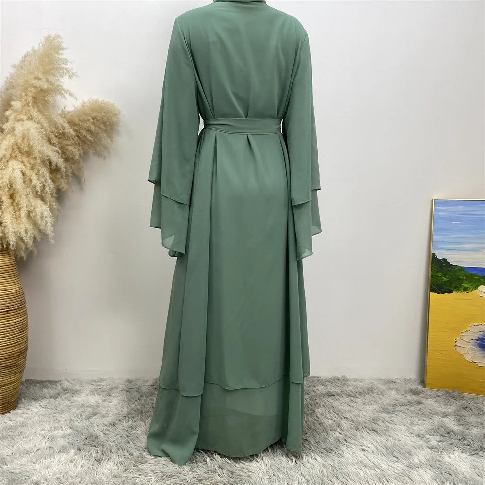 Chiffon Abaya Kimono with Belt - Dubai Style