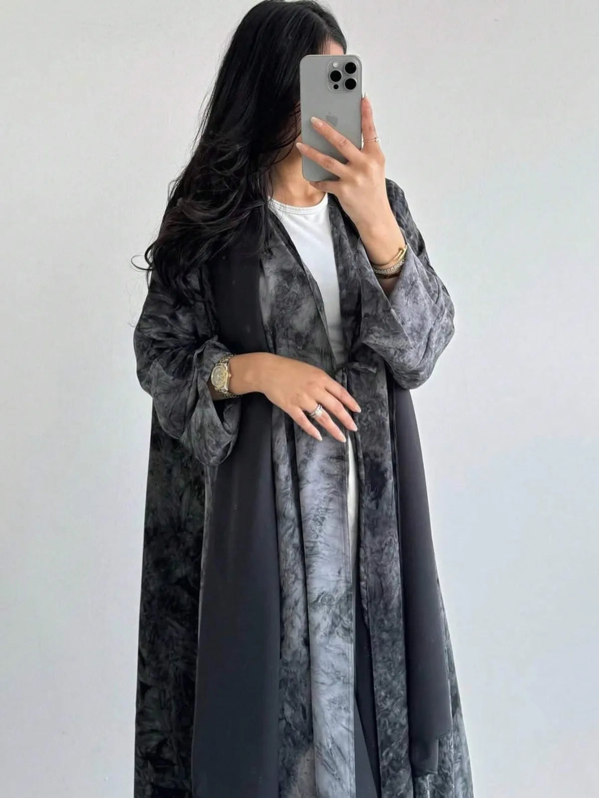 Open Front Abaya with Amazing Tie Dye Design and Hijab