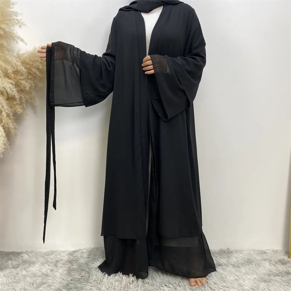 Chiffon Abaya Kimono with Belt - Dubai Style
