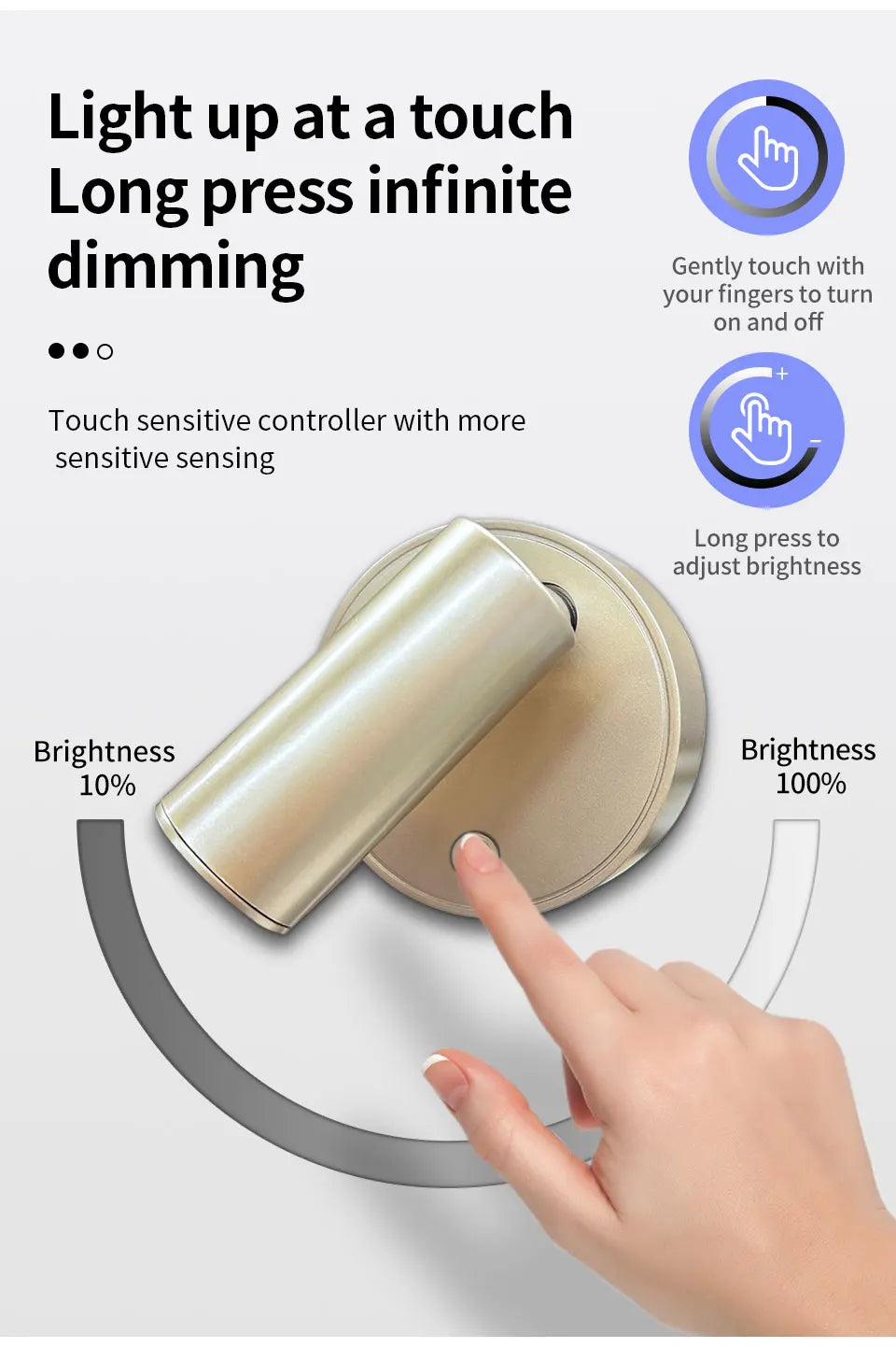 Magnetic Base USB Rechargeable LED Cordless Wall Light Touch Switch Black White Gold Silvery Dimmable Bedside Lamp For Reading