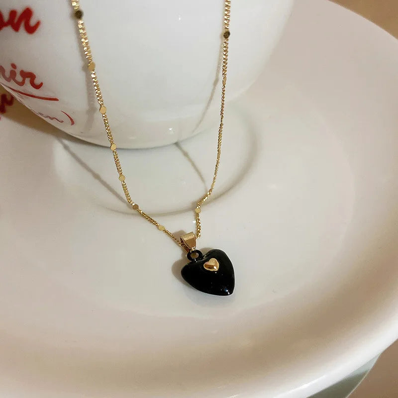 2024 Mothers Day Red Heart Pendant Stainless Steel Gold Color Chain Necklace for Women Non Fading Jewelry Sweet Accessories Gift