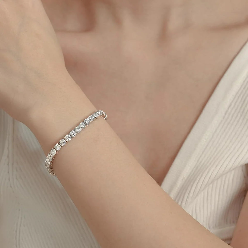S925 Sterling Silvery Tennis Bracelet 2/ 3/ 4/ 5mm Moissanite Fine Jewelry Hypoallergenic 6.69-8.66inch Length