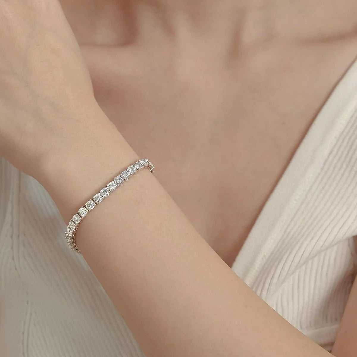 S925 Sterling Silvery Tennis Bracelet 2/ 3/ 4/ 5mm Moissanite Fine Jewelry Hypoallergenic 6.69-8.66inch Length