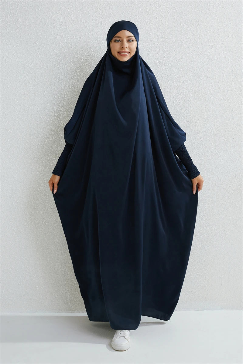 One-Piece Hooded Abaya - Prayer Dress with Embroidered Sleeves