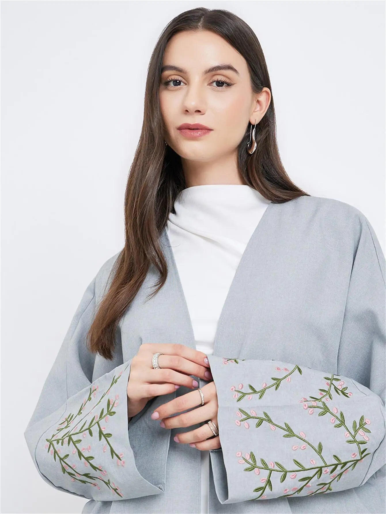 Embroidered Open Front Abaya - Full Sleeve